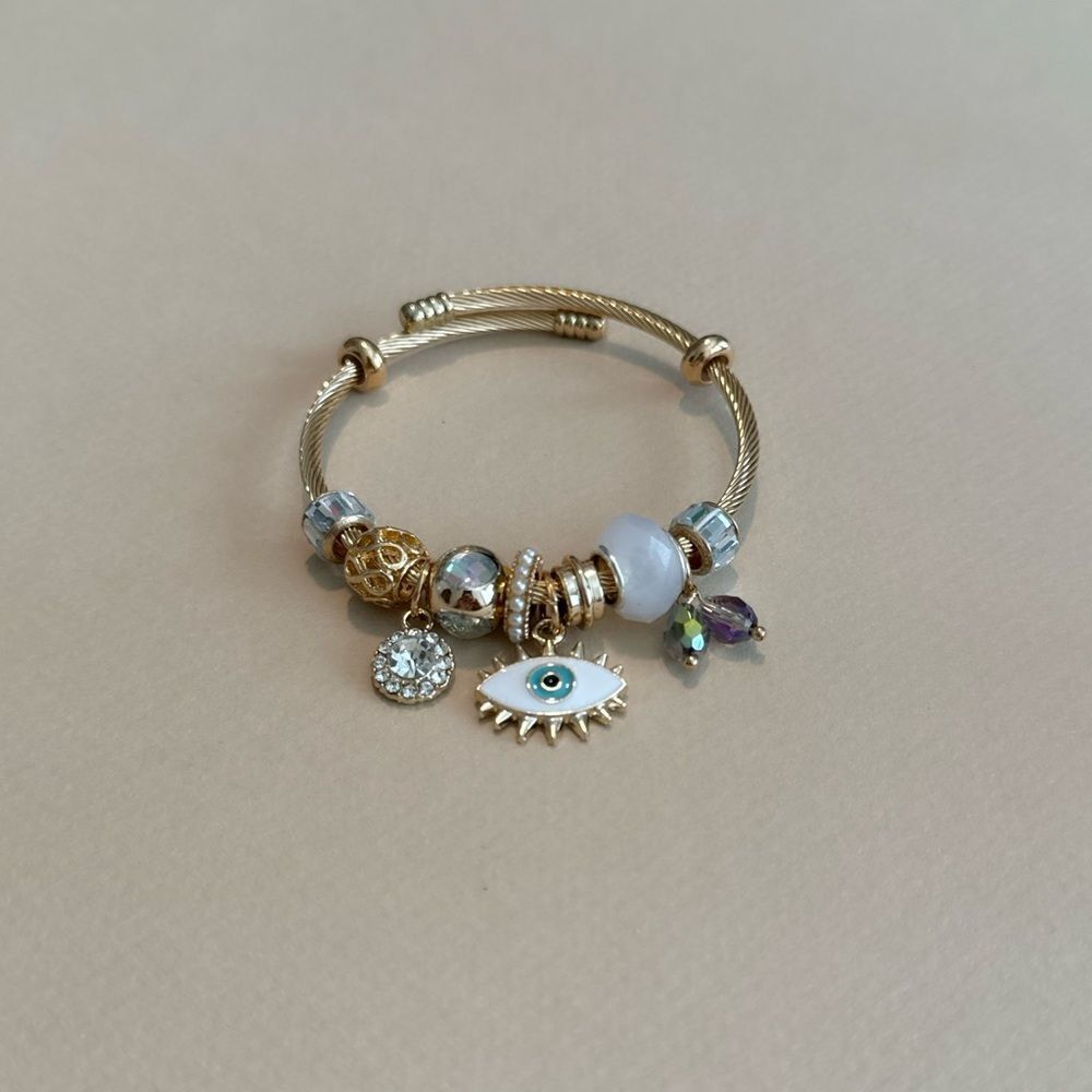 Gold Charm Bracelet with Eye Pendant - Picture 2 of 3